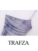 TRAFZA Female Hotsweet Sexy Dresses Gradient Color Slash-Neck Folds Sleeveless Zipper Summer Elegant And Pretty Women's Dresses
