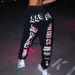 Women Fashion Elastic Waist Sports Casual Harem Pants Femme Joggers Trouser Printed Sweatpants