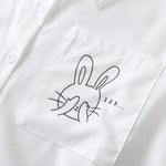 Women White Blouses Shirts Short Sleeve Print Rabbit Lapel 2023 Summer Tops Female Clothing Preppy Style JK Uniform Blusas