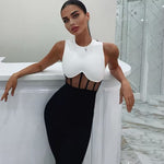 Insert Mesh Black and White Bodycon Bandage Jumpsuit For Women's Party Jumpsuit Elegant Sexy Birthday Evening Club Outfits