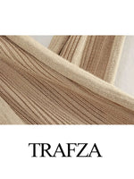 TRAFZA Retro Slit Knotted Knit Skirt Women's Slim Skirt Set Fashion Metallic Color Cross Women's Short Vest Top 2-Piece Set