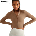 NCLAGEN Yoga Jacket Women  Full Zipper Long Sleeve Sports Shirts Short Waist Training Elastic Running Gym Clothes Fitness Coat