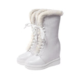 Winter New Outside Fashion Slim Height Increasing Platform Plush Inside Cross-tied Genuine Leather Women Mid-Calf Snow Boots