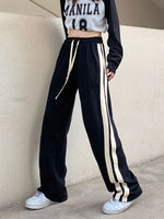 Zoki Striped Wide Leg Pants Women Harajuku Oversize Loose 4Xl Sweatpants Fashion Bf Lace Up Students Casual Straight Trousers