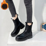 TUINANLE Chelsea Boots Chunky Boots Women Winter Shoes PU Leather Plush Ankle Boots Black Female Autumn Fashion Platform Booties