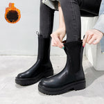 TUINANLE Chelsea Boots Chunky Boots Women Winter Shoes PU Leather Plush Ankle Boots Black Female Autumn Fashion Platform Booties
