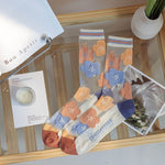 Ultra-thin Transparent Crystal Silk Socks Women Fashion Summer Harajuku Crew Socks Retro Flower Streetwear Elastic Long Socks