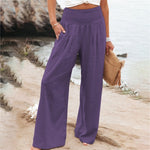 Women Cotton Linen Loose Wide Leg Pants 2023 Spring Summer Office Lady Casual Solid Jogger Elastic Waist Oversized Trousers