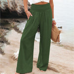 Women Cotton Linen Loose Wide Leg Pants 2023 Spring Summer Office Lady Casual Solid Jogger Elastic Waist Oversized Trousers