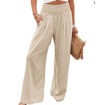 Women Cotton Linen Loose Wide Leg Pants 2023 Spring Summer Office Lady Casual Solid Jogger Elastic Waist Oversized Trousers